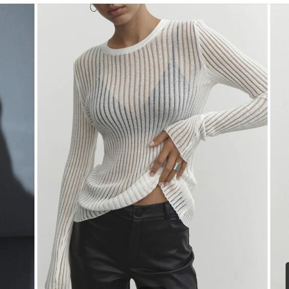Commense see through ribbed Sweater top Sz M white long sleeve A3 - Picture 1 of 4